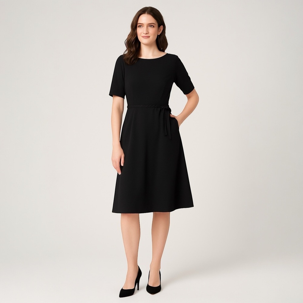 VTG B. Altman‎ Black Midi Dress Union Made ILGWU 60s Mod Braided Waist USA Sz 14